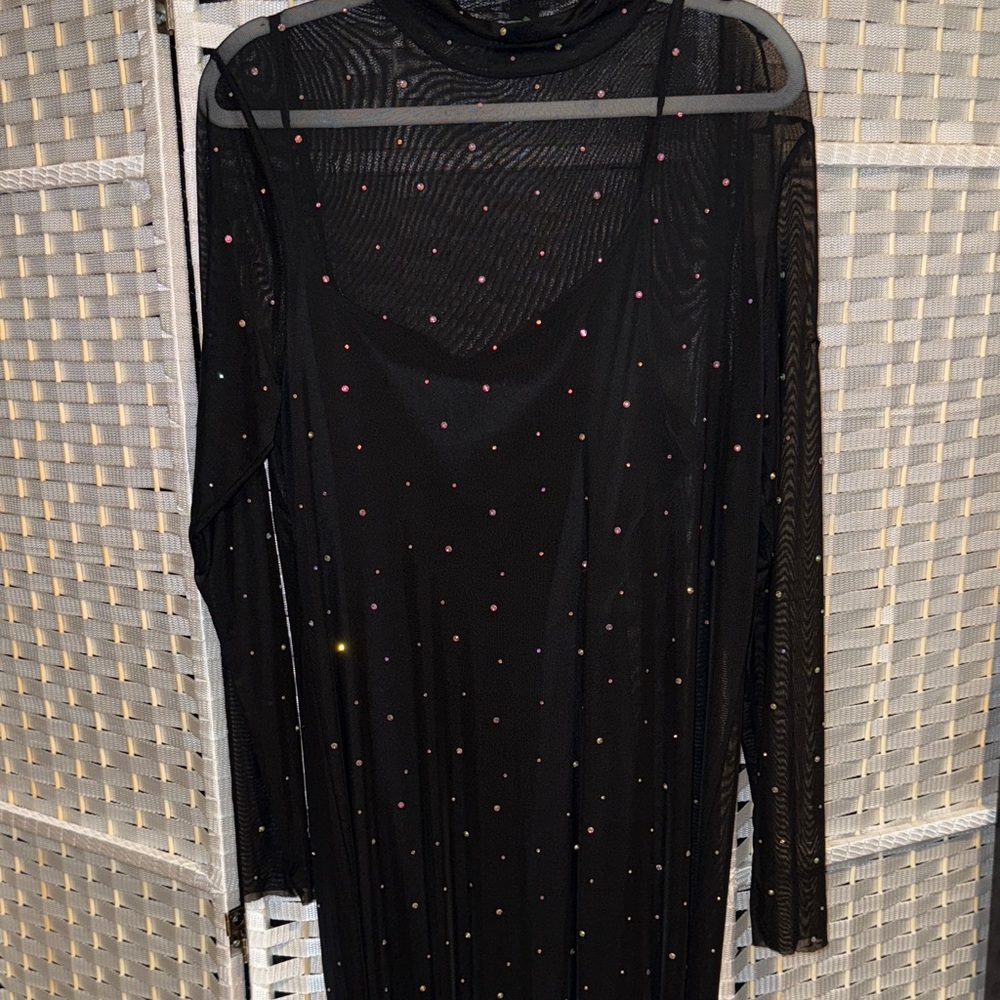Wild Fable Black Long Sleeve Dress with Pink and Yellow Dots